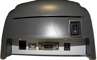 Задняя панель Viki Print 57 с портами: RJ-11, USB-B, RS-232 и порт питания